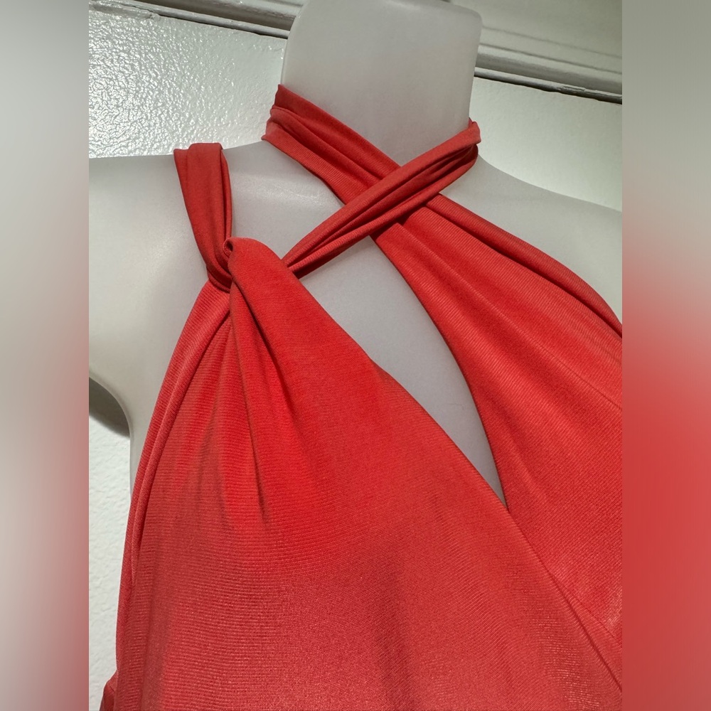 Club L London Alba Coral Maternity Halter Asymmetric Maxi Dress (Size 10) - Picture 12 of 14